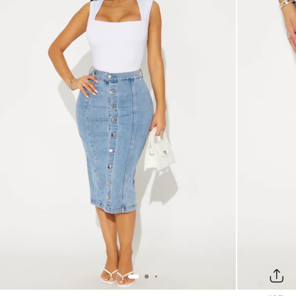 Fashion Nova Blue Button-Front Pencil Skirt